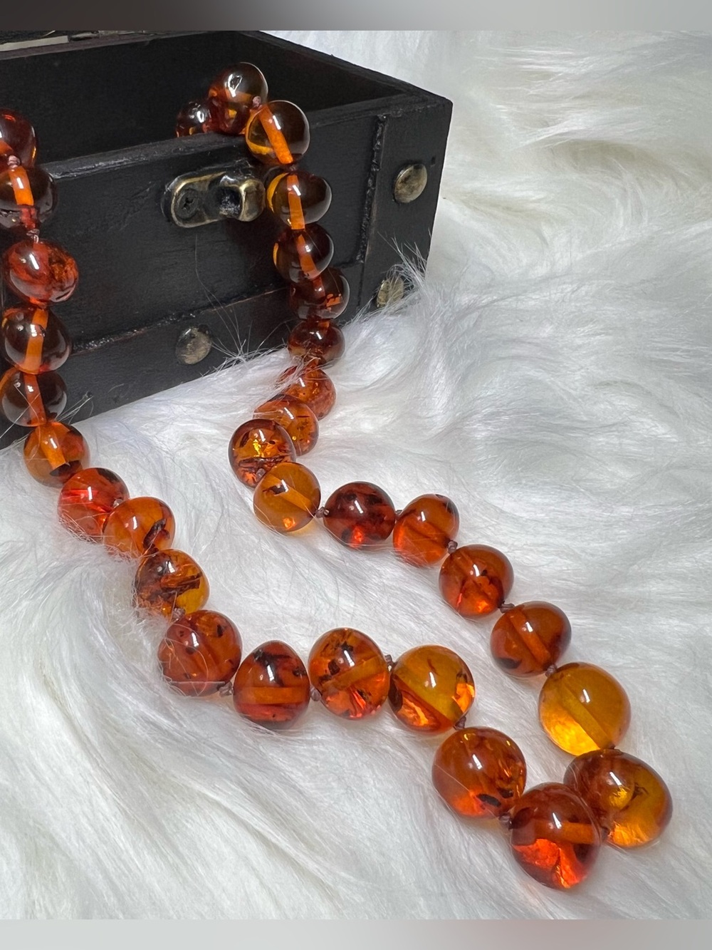 Vintage 37g Baltic Amber Cognac Bead Necklace 22.5”/Statement Jewelry